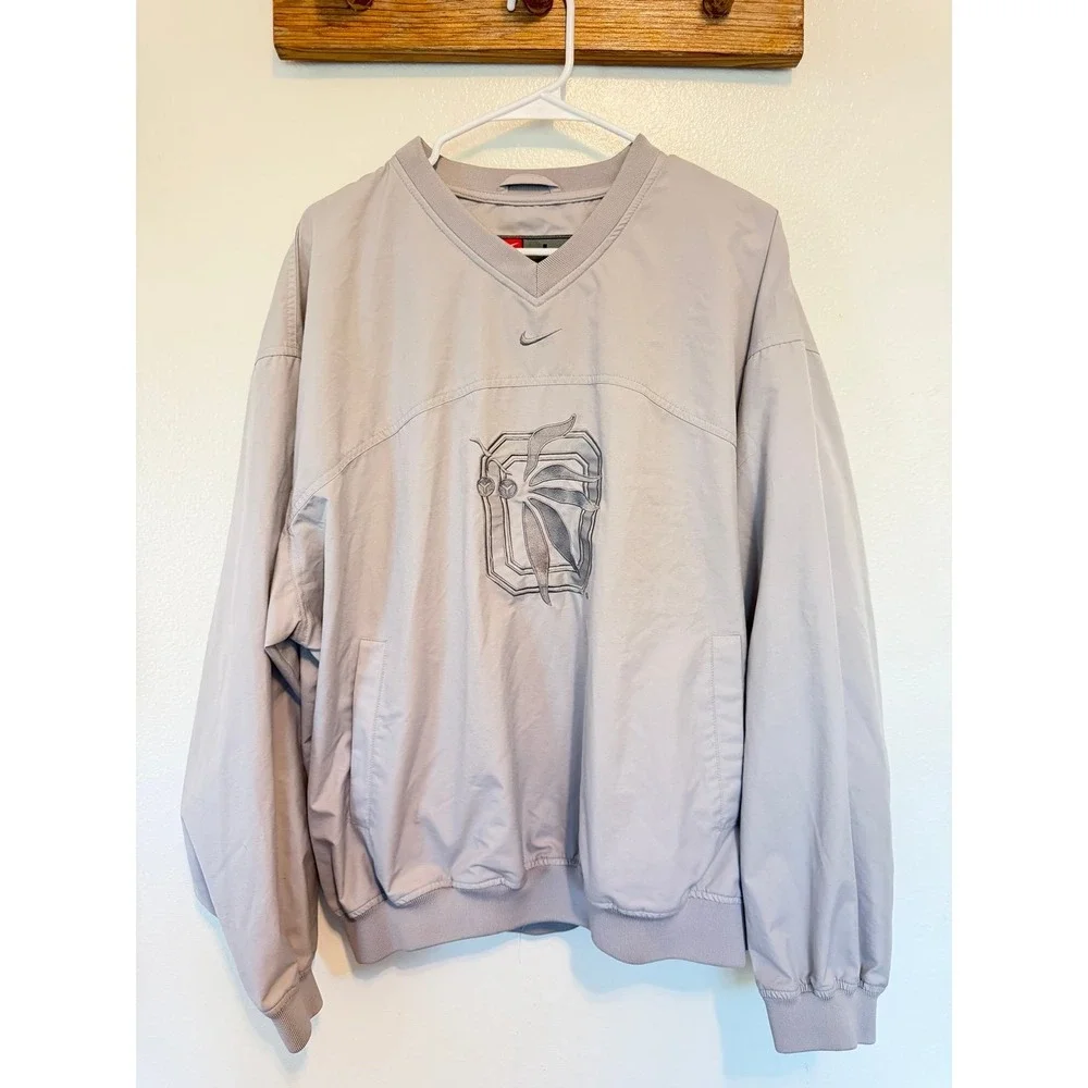 Nike Team Gray V-Neck Pullover Windbreaker Jacket Embroidered Logo Size large